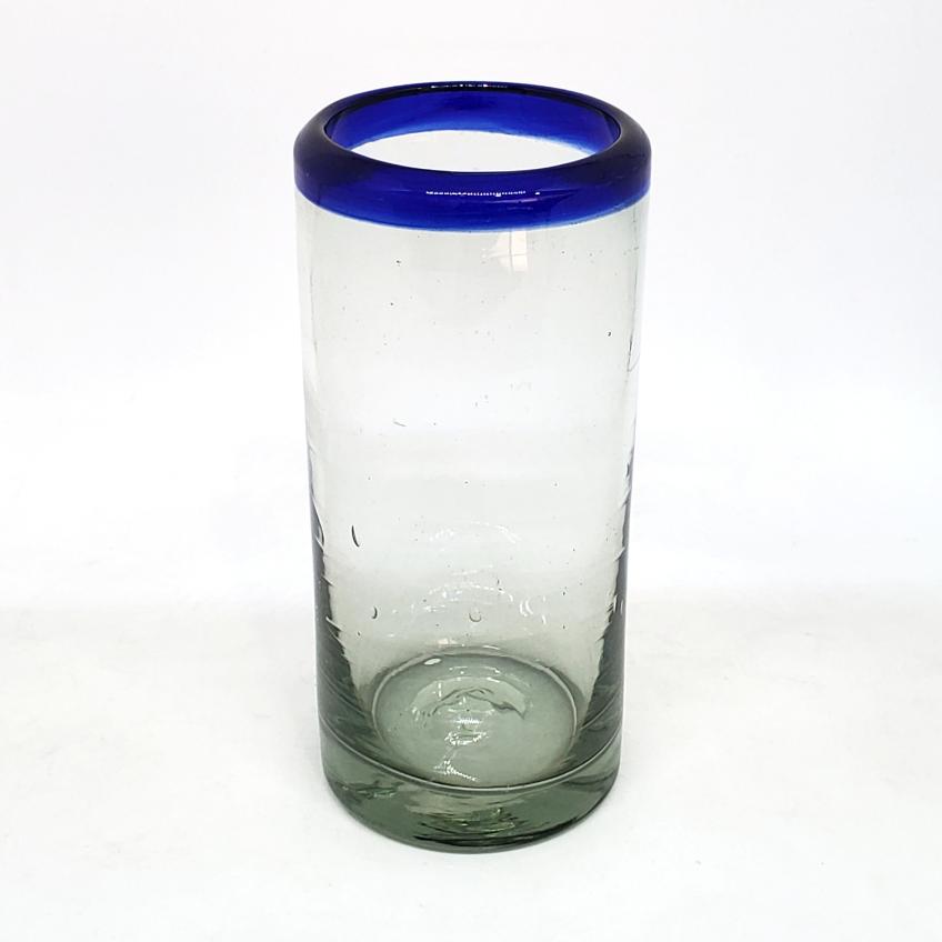 Vasos de Vidrio Soplado / Juego de 6 vasos para highball con borde azul cobalto / stos artesanales vasos le darn un toque clsico a su bebida favorita.